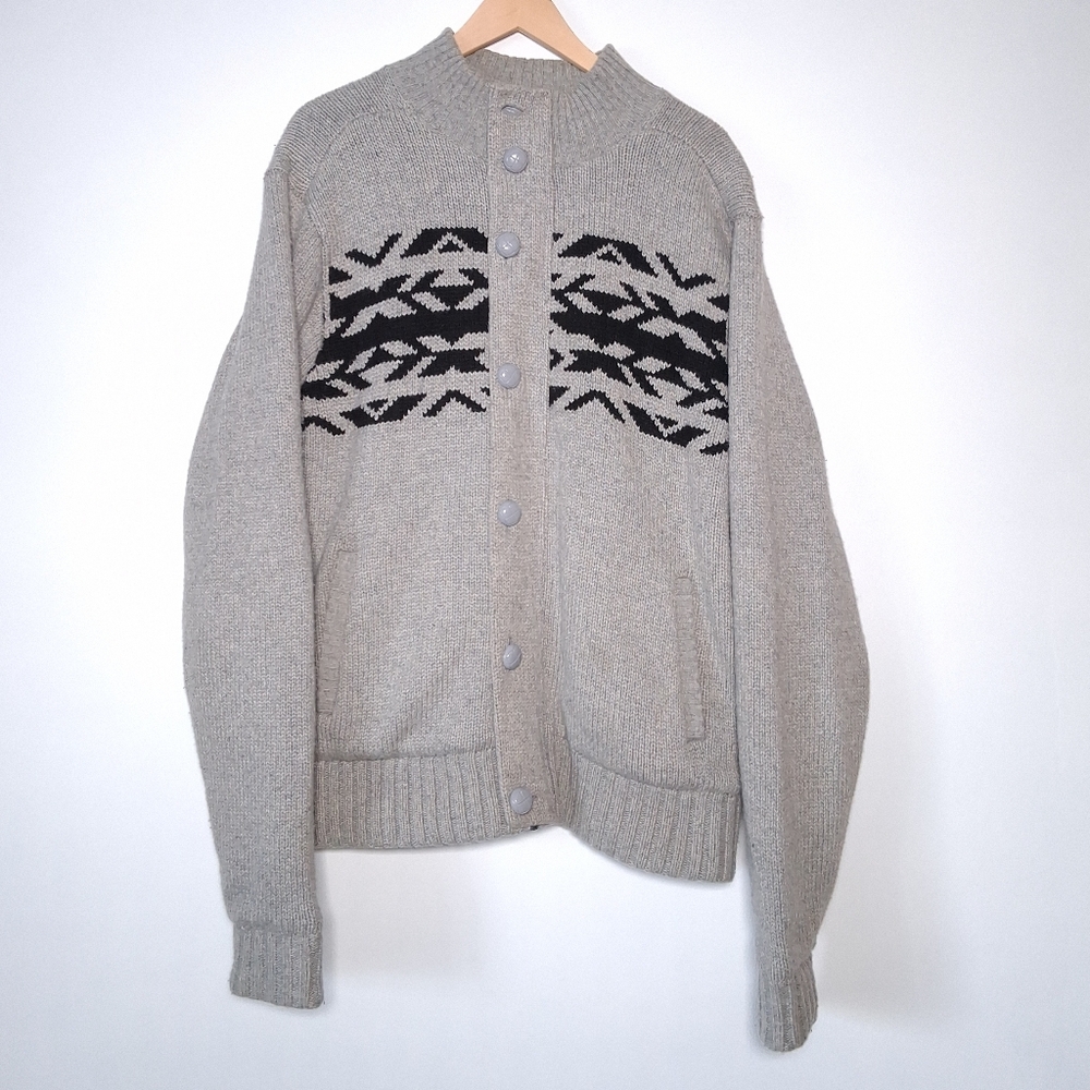 Groggy Sweater jacket Wool Zip up knit lined jacket gray black men’s size Large
